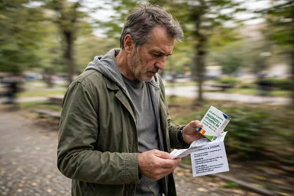 Bărbat român în vârstă de 50 de ani plimbându-se într-un parc